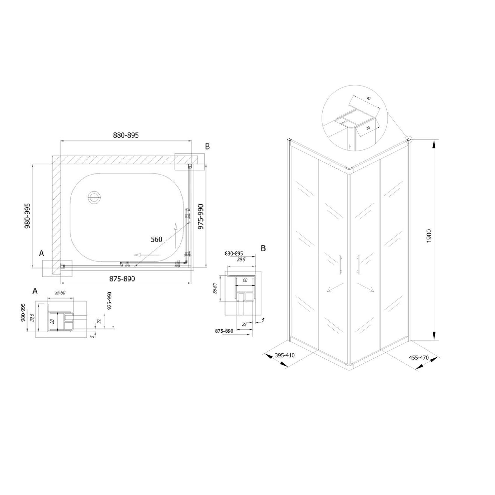 Kolpa San SQ Line 90x100 White tuš kabina četvrtasta visine 1900mm sa kaljenim Chinchilla staklom debljine 5/6mm 511370