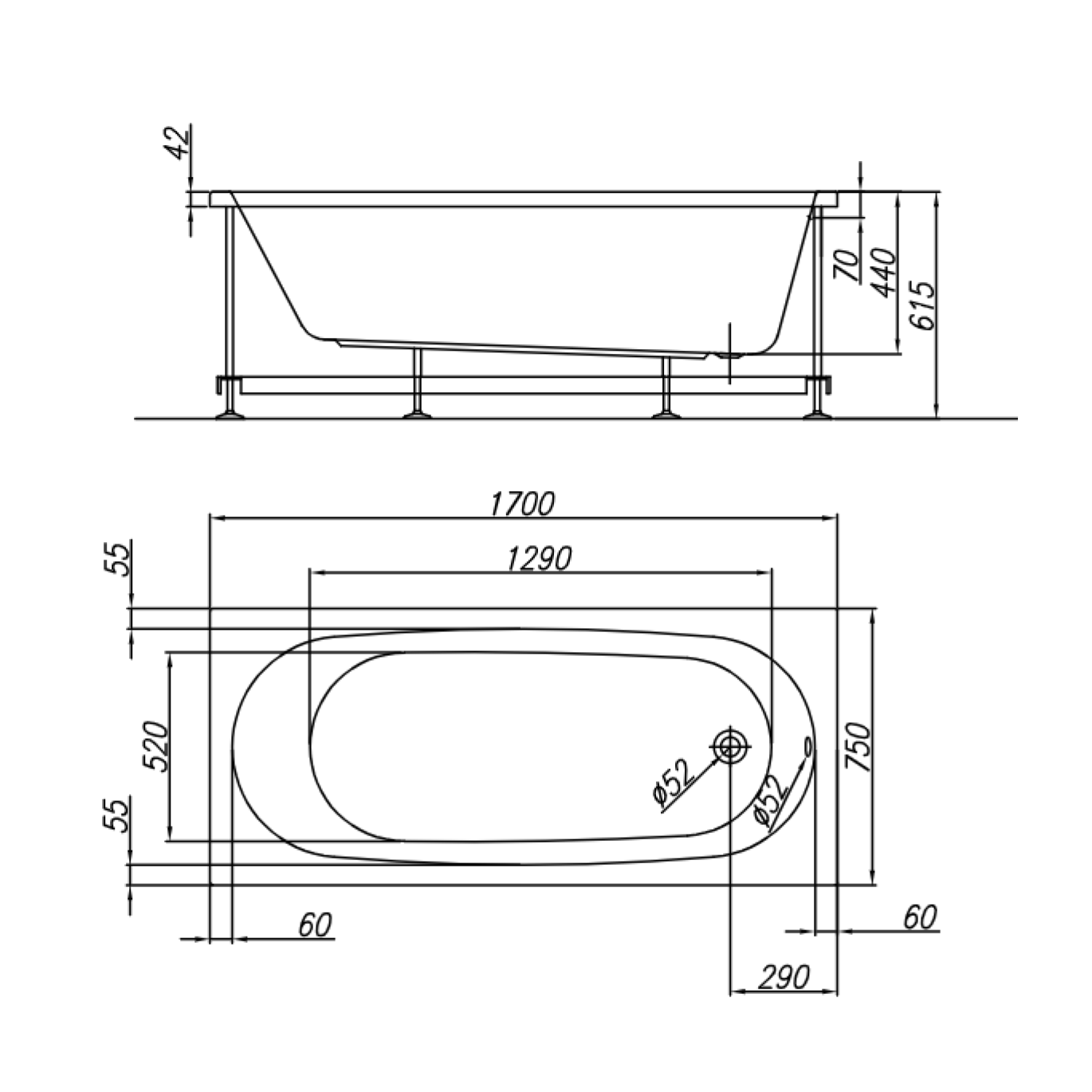 Kolpa San Tamia White 170x75x44 kada za kupanje četvrtasta ugaona ugradna od sanitarnog akrila sa odlivom i prelivom Ø52mm 749980
