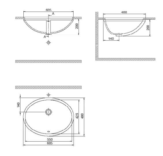 Turkuaz CeraStyle White umivaonik (lavabo) 55x43 podgradni sa prelivom ovalni 70100