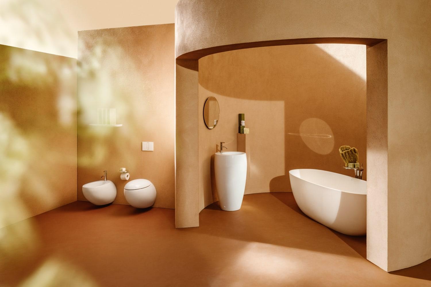 Laufen Il Bagno Alessi Caffè Matt umivaonik (lavabo) 52x53x85 samostojeci, okruglog oblika sa odlivnim ventilom sifona 8.1197.1.188.109.1