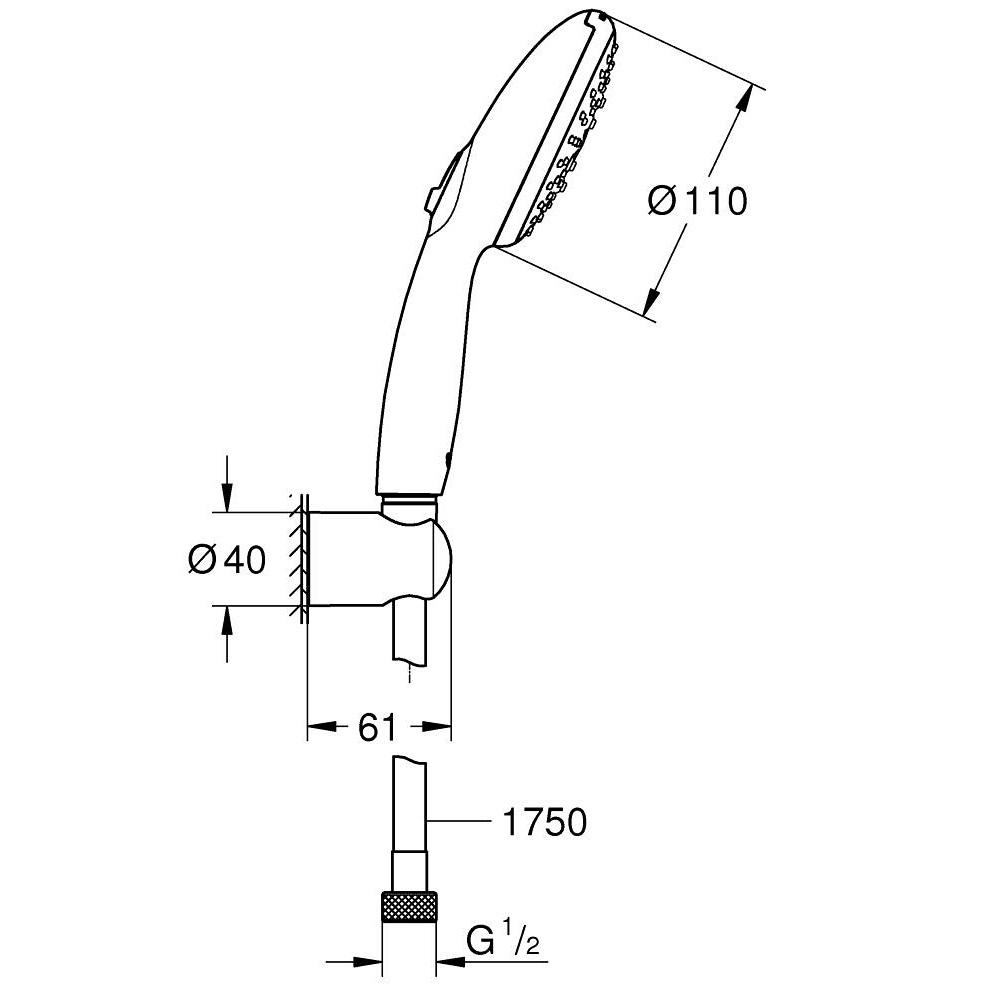Grohe Tempesta 110 Chrome ručni tuš sa 3 vrste mlaza, držačem za tuš i Relexaflex 1750 crevom 27849003