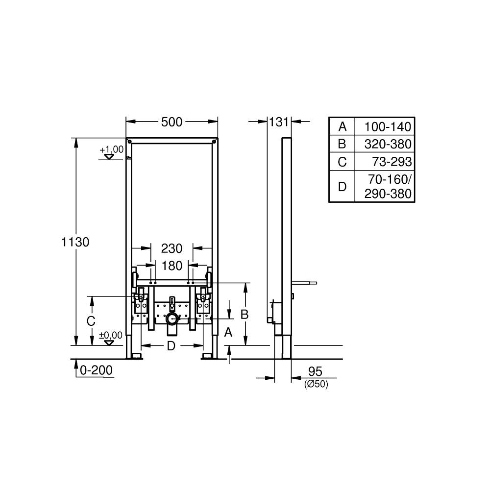 Grohe Rapid SL ugradni nosač za konzolni bide 113cm 38553001