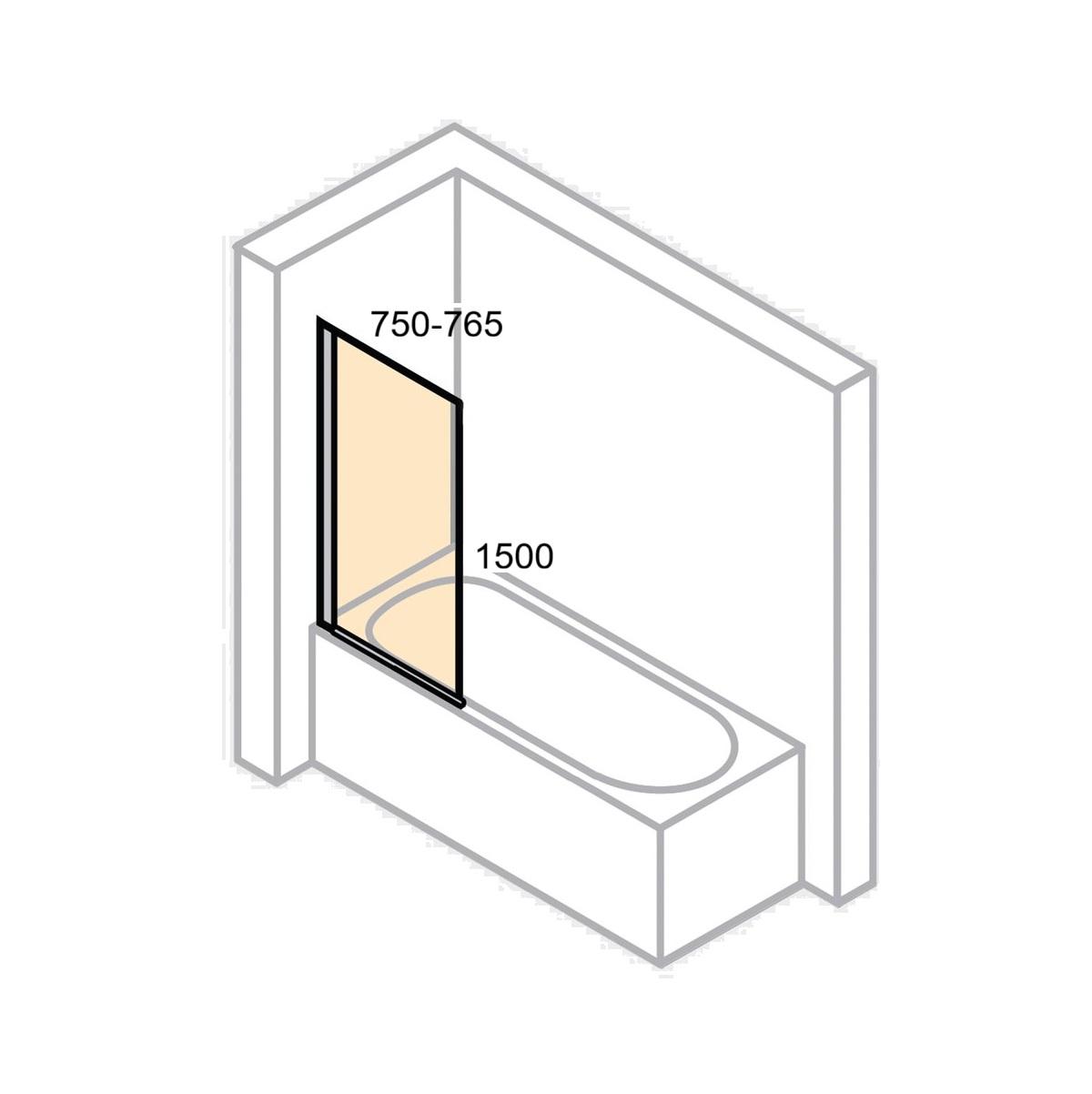 Hüppe Design Pure Bath-top 750 Matt Silver tuš paravan pokretni za kadu za kupanje sa zidnim profilom visine 1500mm sa kaljenim providnim Anti-Plaque staklom debljine 6mm 8P1901.087.322
