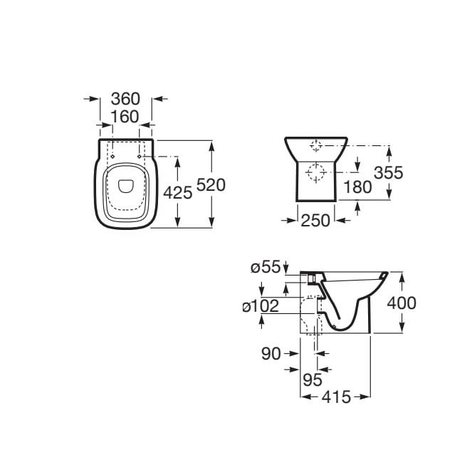 Roca Debba Squere White WC šolja podna 35,5x52x40 sa odvodom u podu (simplon) A347996000
