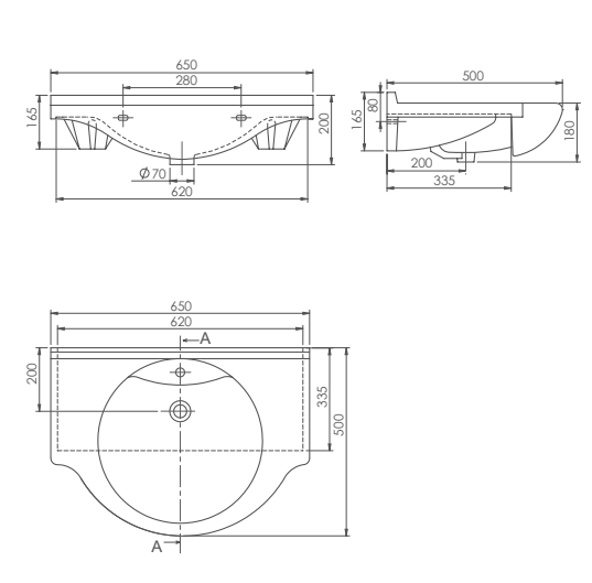 Turkuaz CeraStyle Nil White umivaonik (lavabo) 65x50x8 konzolni sa rupom za bateriju i prelivom 66100U