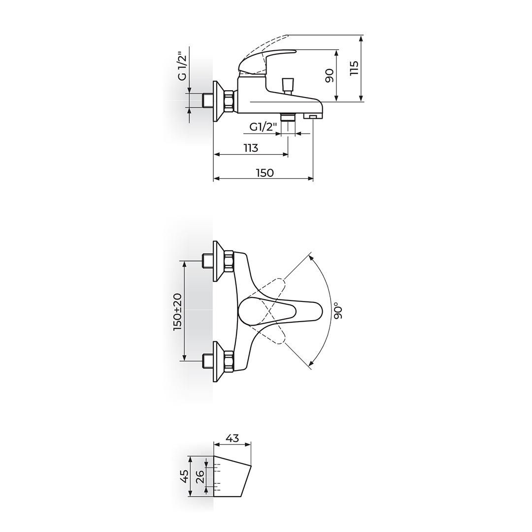Rosan Perla Chrome baterija (slavina) za tuš sa izlivom i ručnim tuš setom JP331001