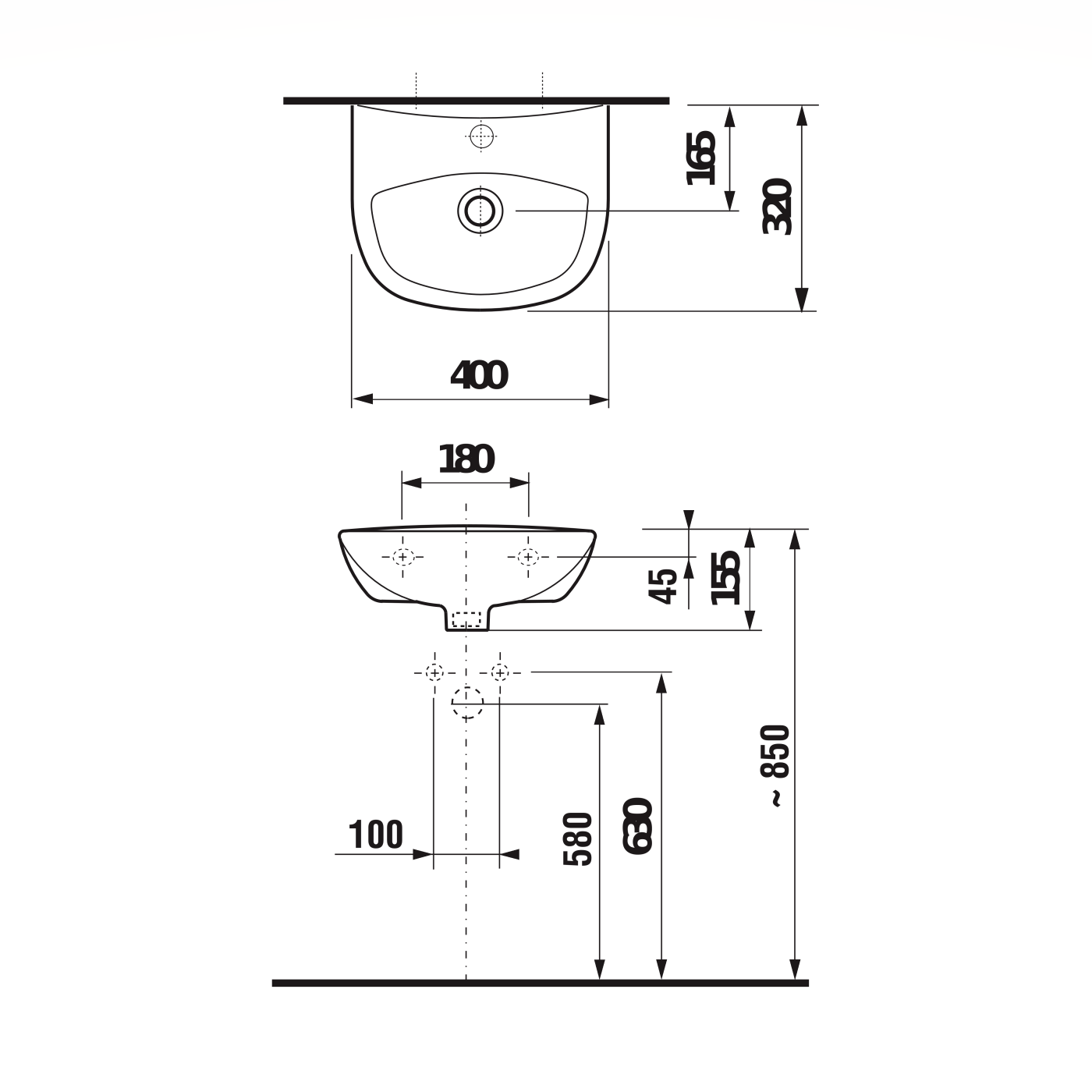 Jika Zeta White umivaonik (lavabo) 40x32x15,5 konzolni sa rupom za bateriju i sa prelivom 8.1539.3.000.104.1