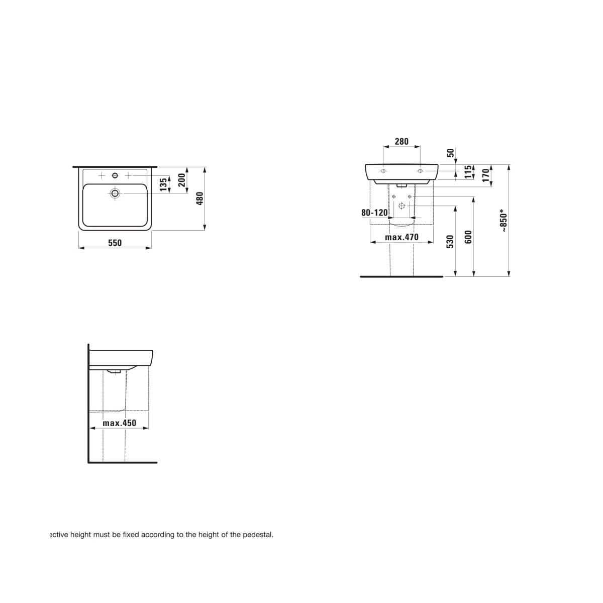 Laufen Pro A White umivaonik (lavabo) 55X47 konzolni pravougaoni sa prelivom 8.1895.1.000.104.1