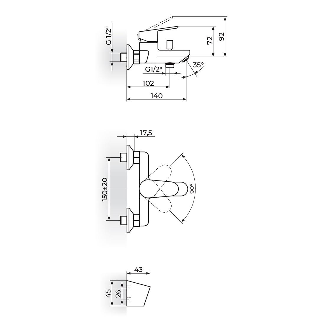 Rosan Smart Chrome baterija (slavina) za tuš sa izlivom i ručnim tuš setom - gratis JA331001