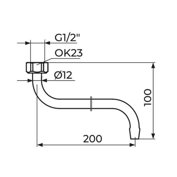 Rosan S 200 Chrome izliv za slavinu (lula) 200x100 fi12mm PIS20012
