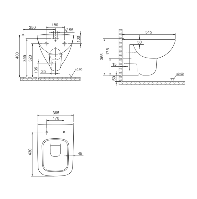 Turkuaz CeraStyle Duru White WC šolja konzolna 36,5x51,5x36,6 18500W