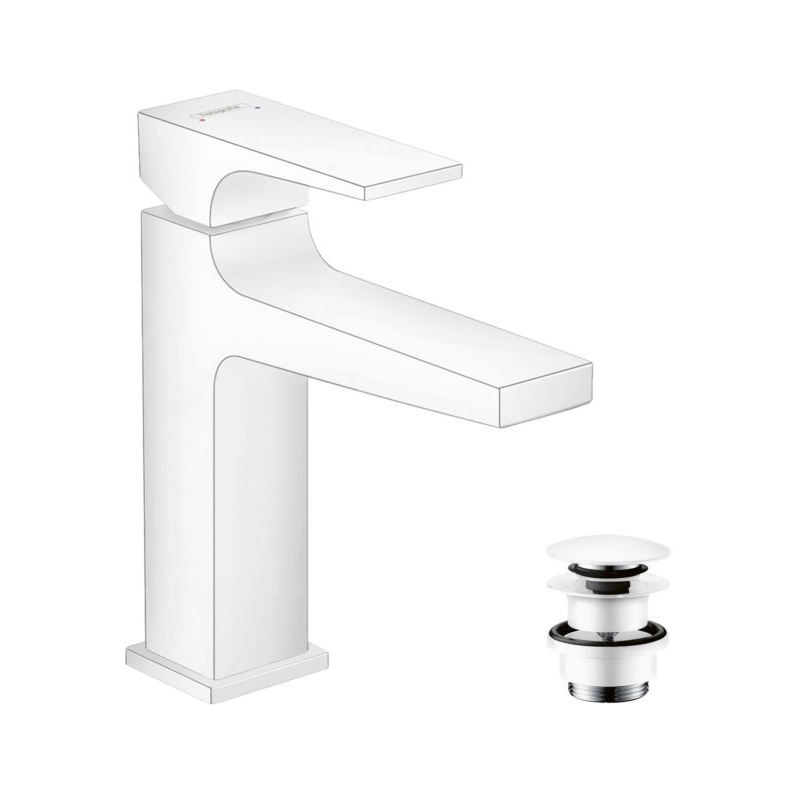 Hansgrohe Metropol 110 Matt White Air Power EcoSmart baterija (slavina) za umivaonik sa odlivnim ventilom sifona push-open metalnim 32507700