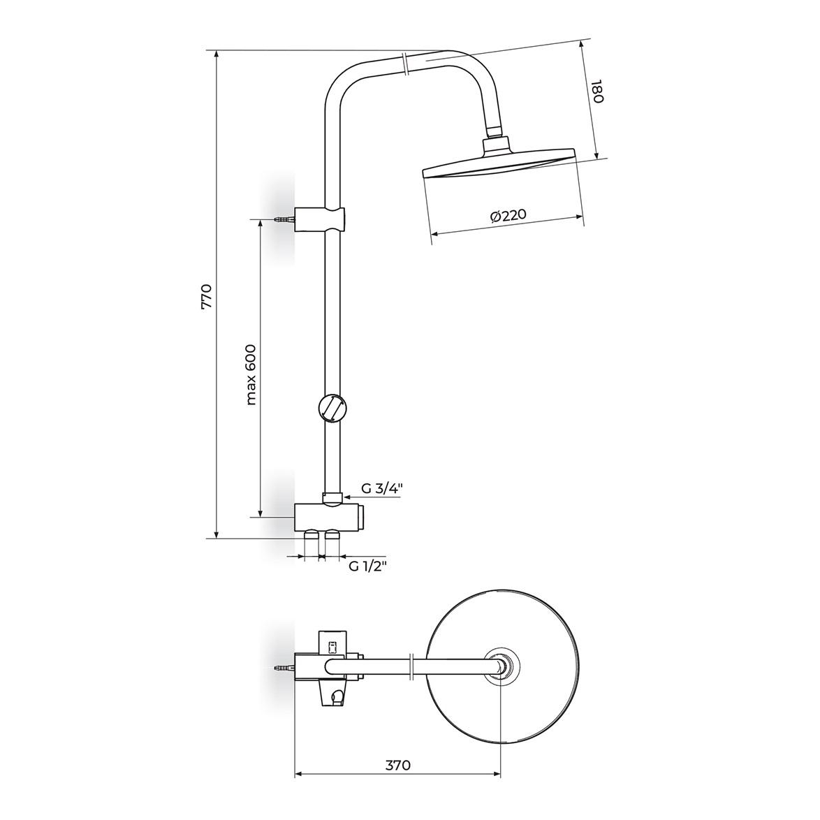 Rosan Blau 220 Chrome nadglavni i ručni usponski tuš set sa prebacivačem PUT70