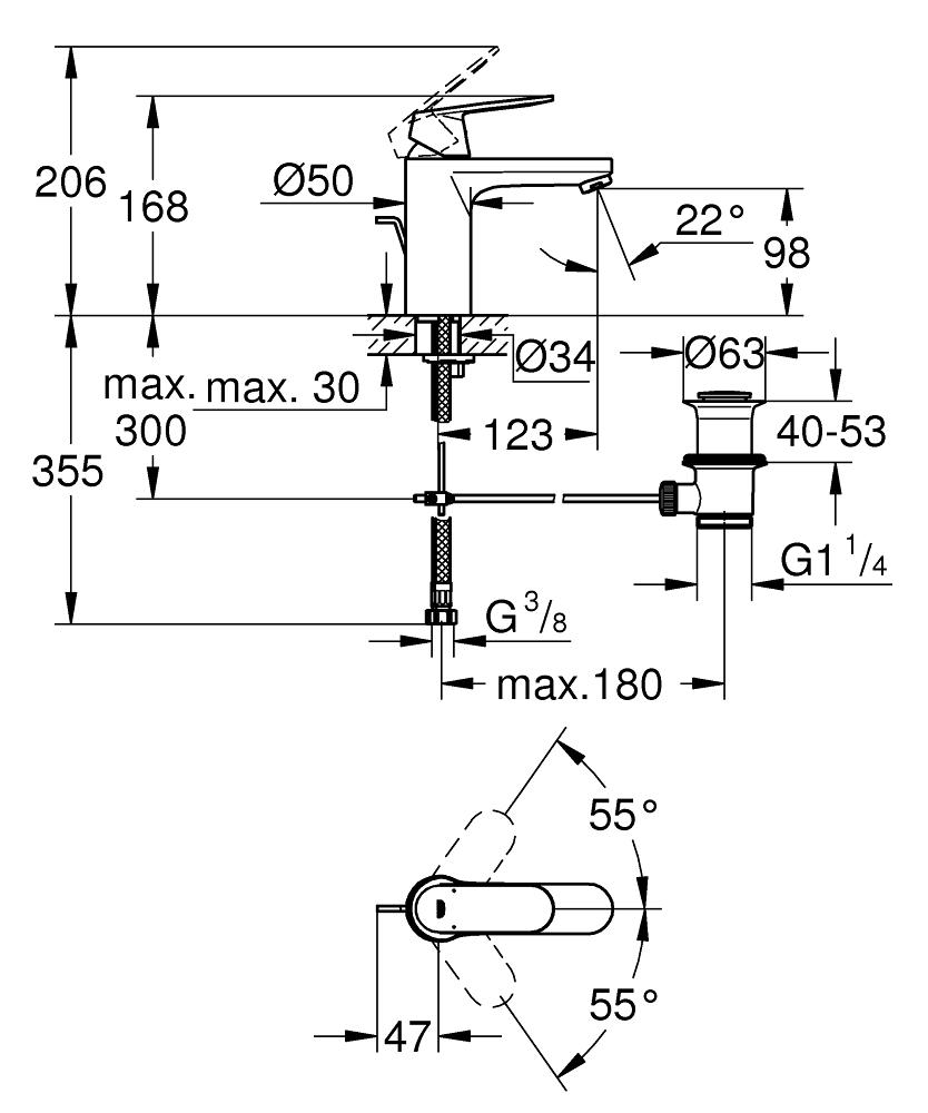 Grohe Eurosmart Cosmopolitan 100 Chrome baterija (slavina) za umivaonik sa odlivnim ventilom sifona 23325000