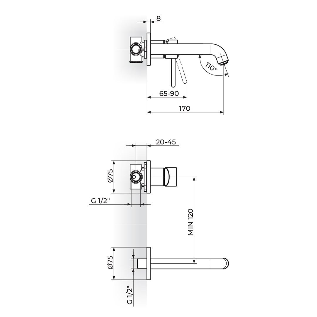Rosan Zerro 170 Chrome baterija (slavina) za umivaonik sa ugradnom jedinicom u setu uzidna JZ31401