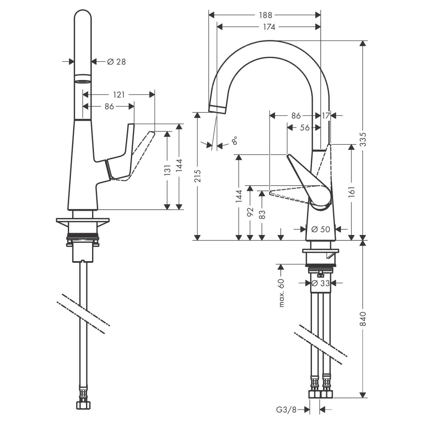 Hansgrohe Talis M51 220 Chrome baterija (slavina) za sudoperu 1 mlaz 72814000