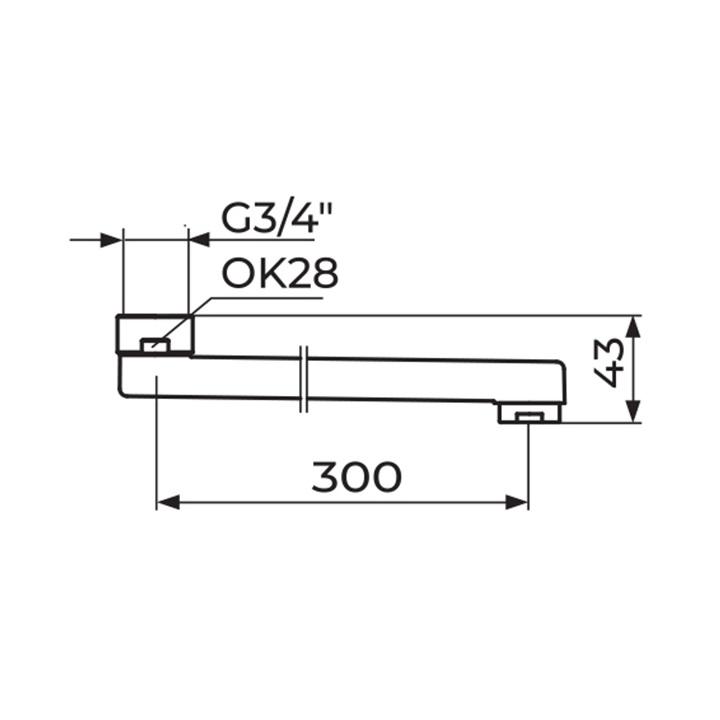 Rosan 300 Chrome izliv za bateriju (slavinu) za sudoperu/umivaonik zidnu sa donjim priključkom za izliv sa Neoperl HC perlatorom PIS300PIA