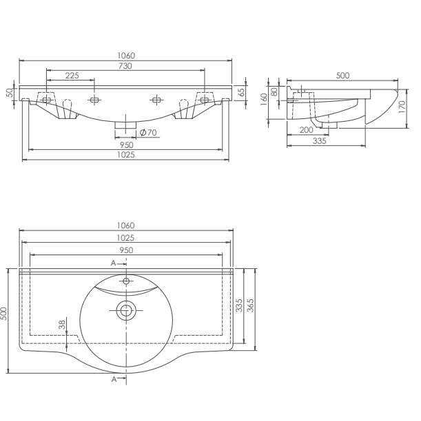 Turkuaz CeraStyle Nil White umivaonik (lavabo) 106x50x5 konzolni sa rupom za bateriju i prelivom 66700U
