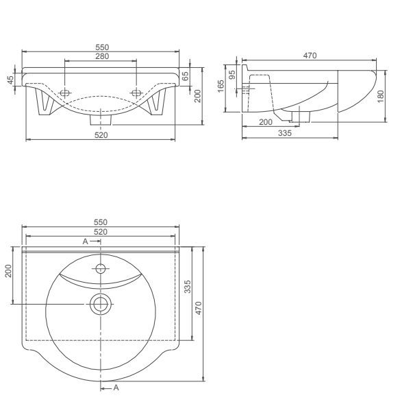 Turkuaz CeraStyle Nil White umivaonik (lavabo) 55x47x4,5 konzolni sa rupom za bateriju i prelivom 66000U