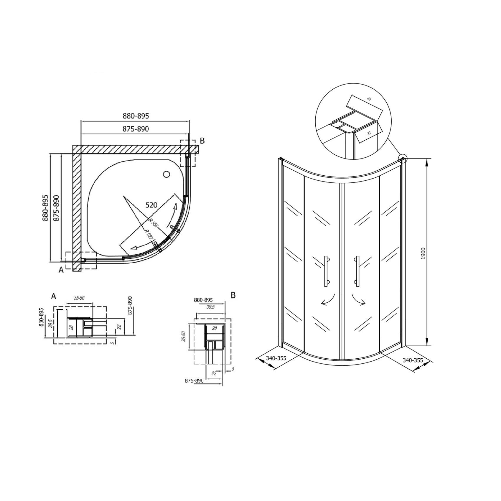 Kolpa San SQ Line 90x90 R550 White tuš kabina polukružna visine 1900mm sa kaljenim providnim staklom debljine 5/6mm 511110