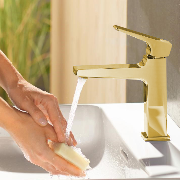 Hansgrohe Metropol 110 Polished Gold Optic Air Power EcoSmart baterija (slavina) za umivaonik sa odlivnim ventilom sifona push-open metalnim 32507990