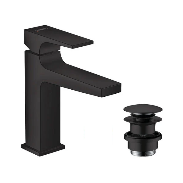 Hansgrohe Metropol 100 Matt Black Air Power EcoSmart baterija (slavina) za umivaonik sa odlivnim ventilom sifona push-open metalnim 32500670