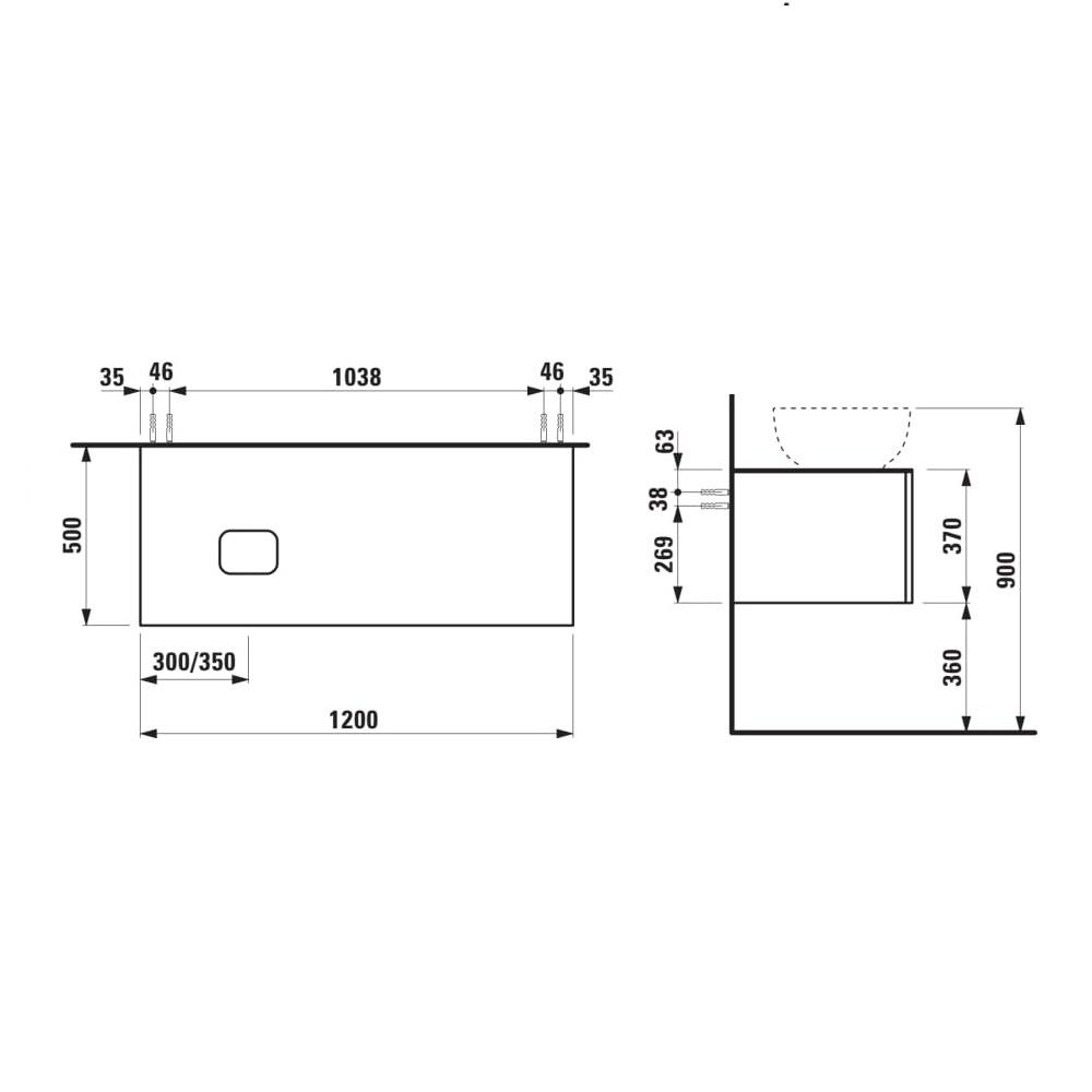 Laufen Il Bagno Alessi Pearl Beige konzolni ormar za umivaonik 120x50x37 sa fiokom, integrisanom ručkom sa leve i desne strane sifonskim izrezom na levoj strani i mehanizmom za meko zatvaranje 4.3031.2.097.270.1