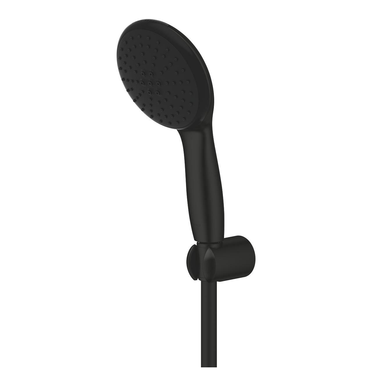 Grohe Tempesta 110 Matt Black Set ručni tuš sa 2 mlaza okrugli, zidni priključak za crevo sa integrisanim držačem za tuš i Relexaflex 1250 crevo za tuš 261642433