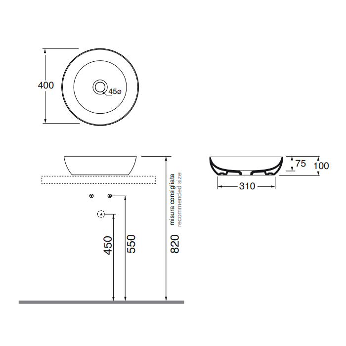 Azzurra Elegance Circle White umivaonik (lavabo) 40x40x10 nadgradni okrugli ELLA040100C0BI