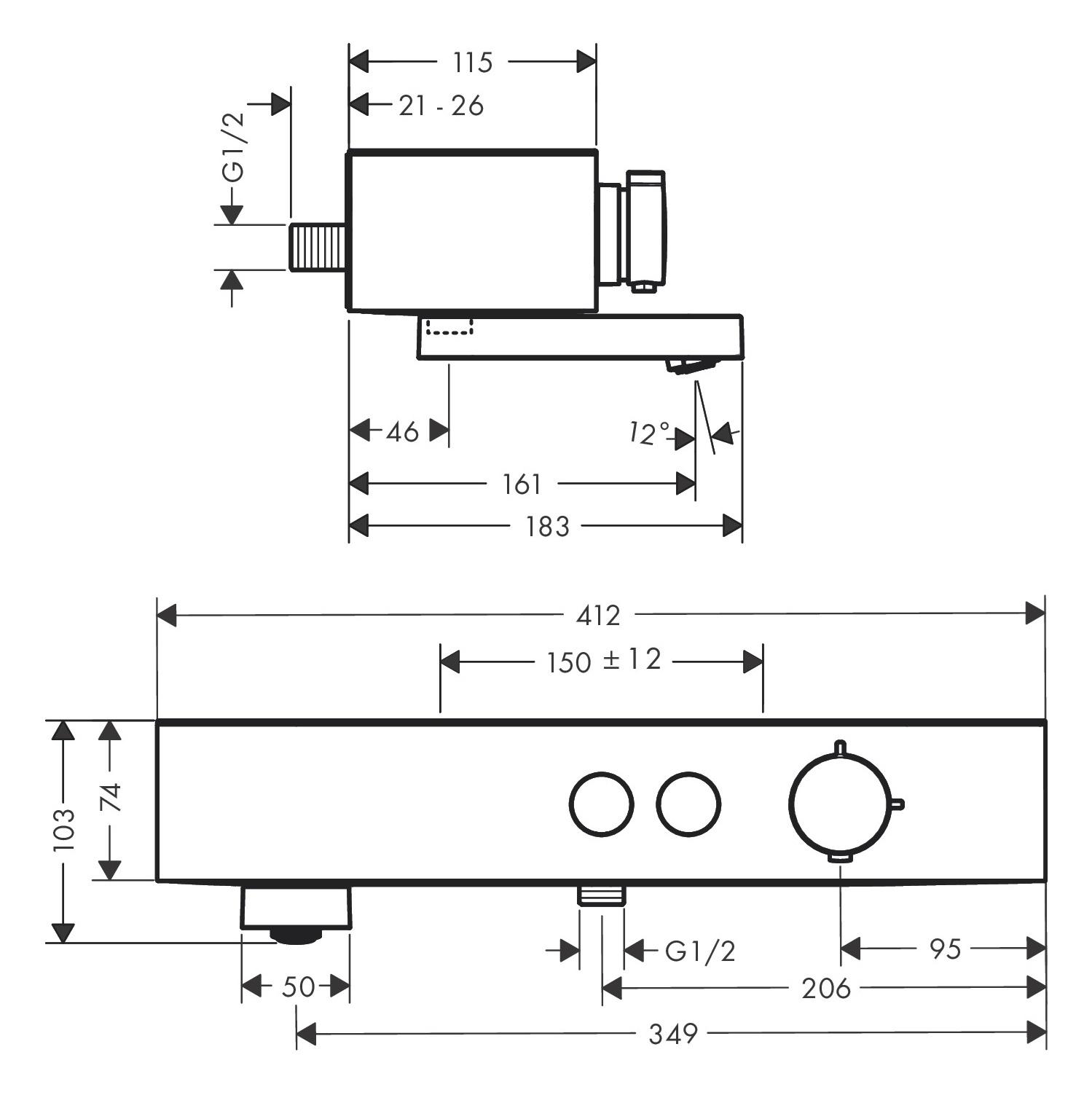 Hansgrohe ShowerTablet Select Matt Black baterija (slavina) termostatska za tuš sa izlivom, držačem za ručni tuš i policom 24340670