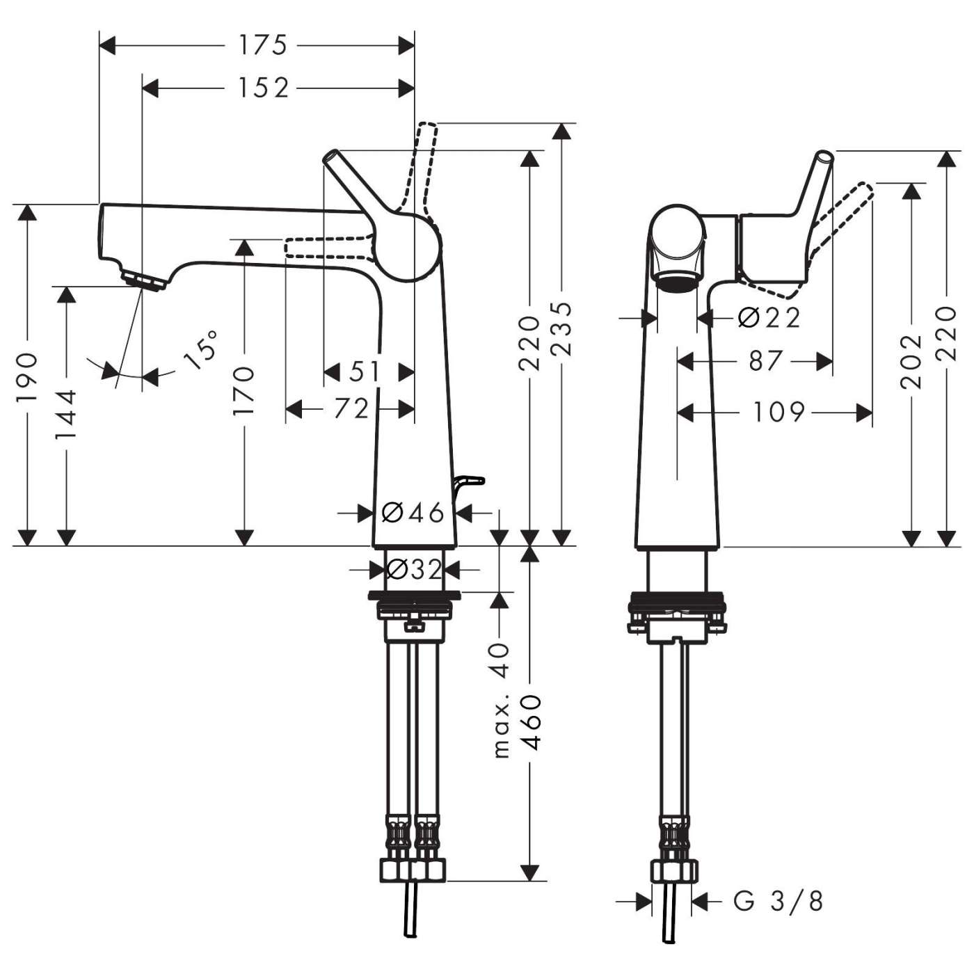 Hansgrohe Talis S 140 Chrome baterija (slavina) za umivaonik sa odlivnim ventilom sifona pop-up 72113000
