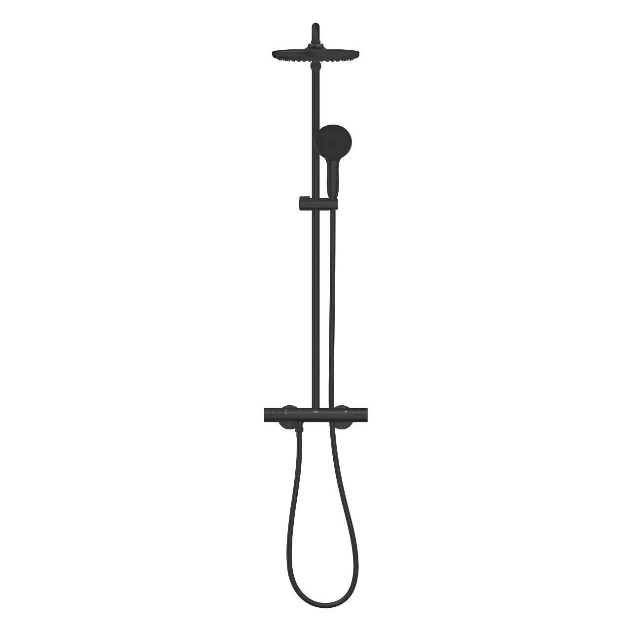Grohe Tempesta System 250 Matt Black kompletni tuš sistem usponski sa baterijom, okruglim nadglavnim tušem i ručnim tuš setom sa kliznim držačem 266702431