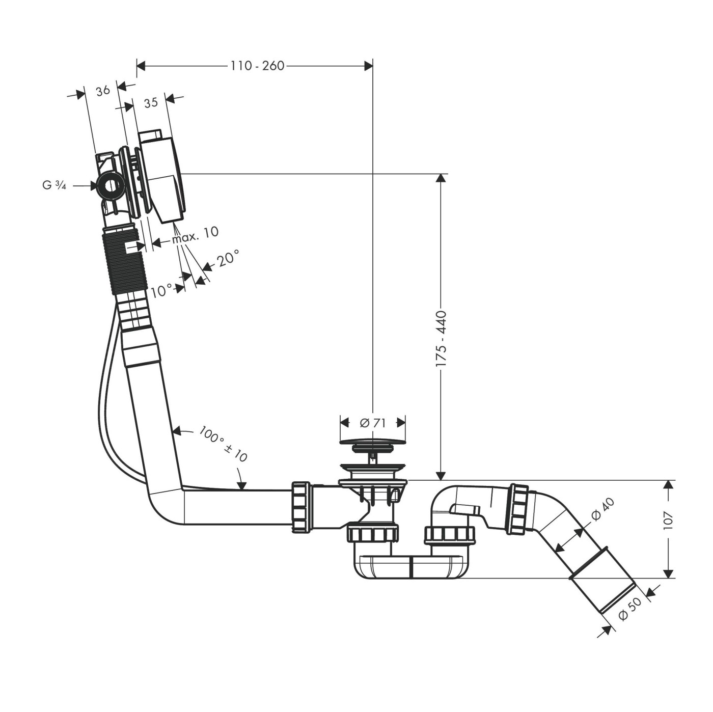 Hansgrohe Exafill S Chrome odlivno-prelivna garnitura i sifon za kade zatvorivi sa punjačem kade 58113000