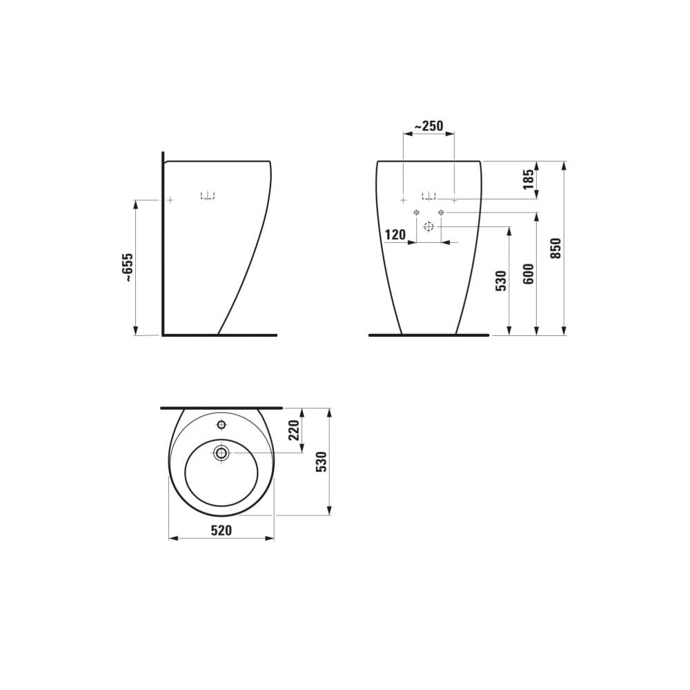 Laufen Il Bagno Alessi White LCC umivaonik (lavabo) 52x53x85 samostojeci, okruglog oblika, sa rupom za bateriju, keramickim poklopcem ventila sa integrisanim postoljem 8.1197.1.400.104.1