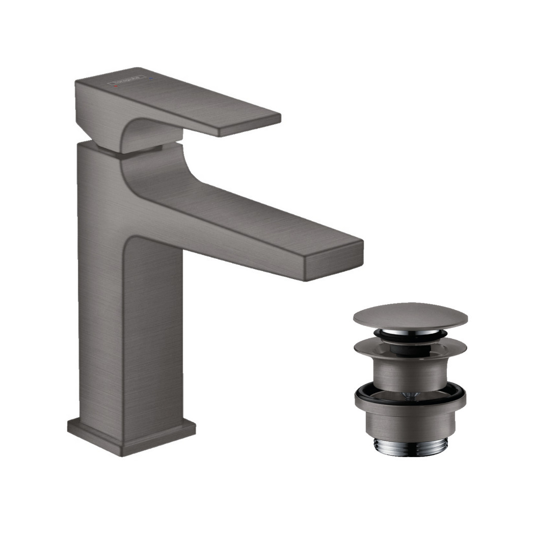 Hansgrohe Metropol 100 Brushed Black Chrome Air Power EcoSmart baterija (slavina) za umivaonik sa odlivnim ventilom sifona push-open metalnim 32500340