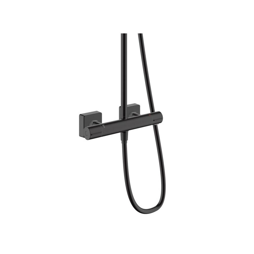 Hansgrohe Vernis Shape 230 Matt Black tuš sistem usponski sa termostatskom baterijom, ručnim tuš setom i četvrtastim nadglavnim tušem 26286670