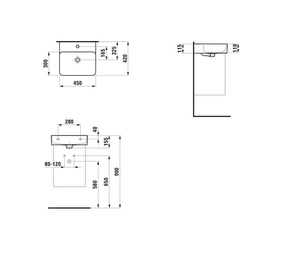 Laufen Val White umivaonik (lavabo) 45x42x15,5 konzolni sa rupom za bateriju i prelivom 8.1528.1.000.104.1