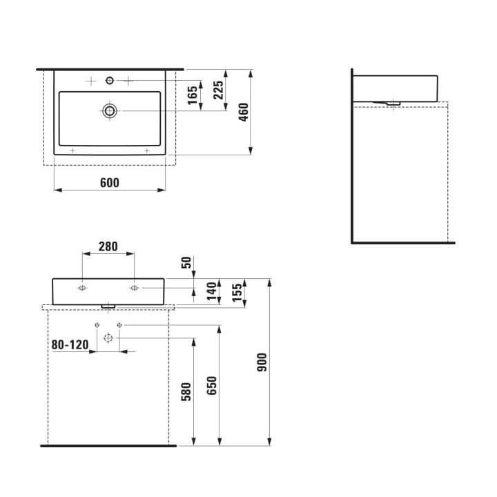 Laufen Living City White umivaonik (lavabo) 60x46x14 konzolni i nadgradni sa rupom za bateriju i prelivom 8.1743.4.000.104.1