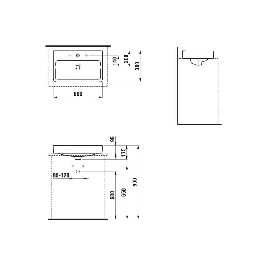 Laufen Pro S White umivaonik (lavabo) 60x38x17,5 konzolni sa rupom za bateriju i prelivom 8.1295.3.000.104.1