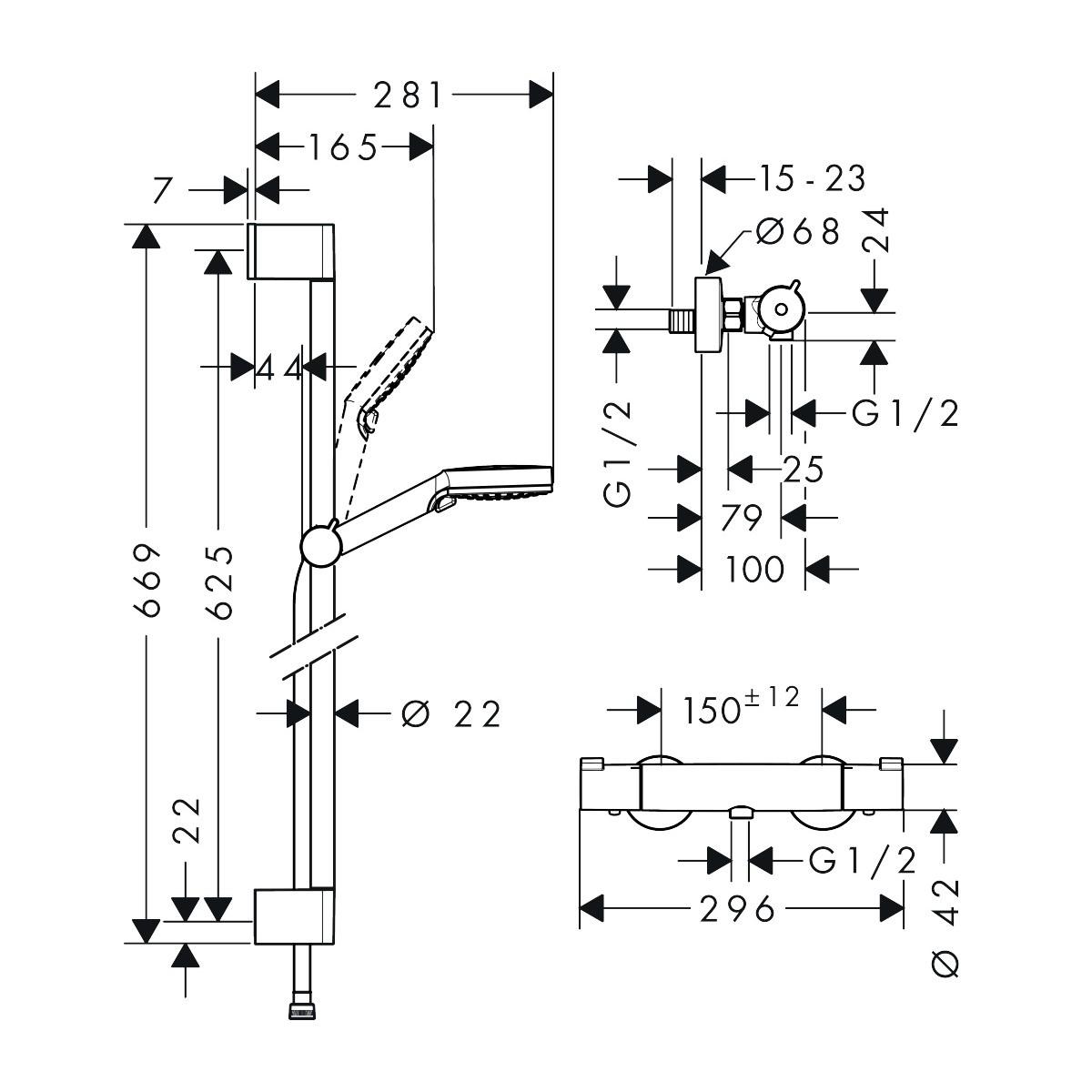 Hansgrohe Crometta ručni tuš set sa Ecostat 1001 CL baterijom (slavinom) termostatskom za tuš 27812400