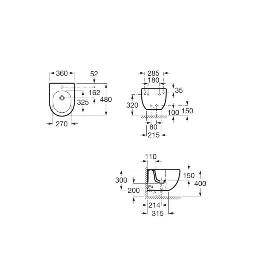 Roca Meridian Compact White bide konzolni sa rupom za bateriju 36x48x30 A357246000