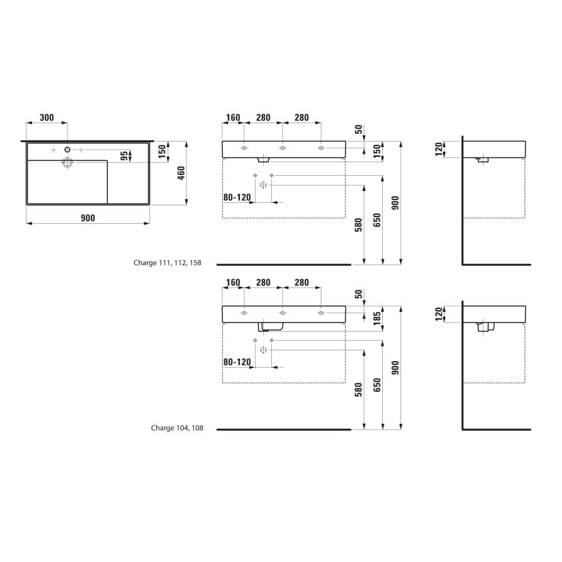 Laufen Kartell White umivaonik (lavabo) 90x46x12 konzolni i nadgradni sa rupom za bateriju, desnim zaravnjenjem i integrisanim odvodom 8.1033.8.000.111.1