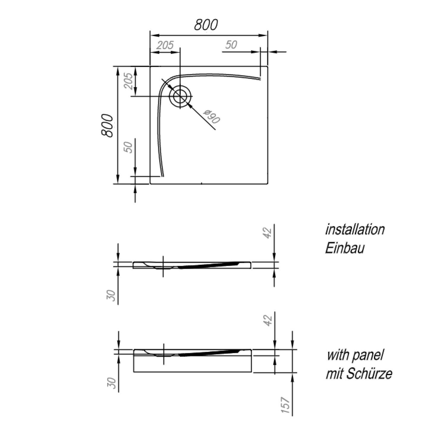 Kolpa San Evelin Tray Q White 80x80x15.7 tuš kada četvrtasta ugradna od sanitarnog akrila sa oblogom i postoljem sa odlivom Ø90mm 593290