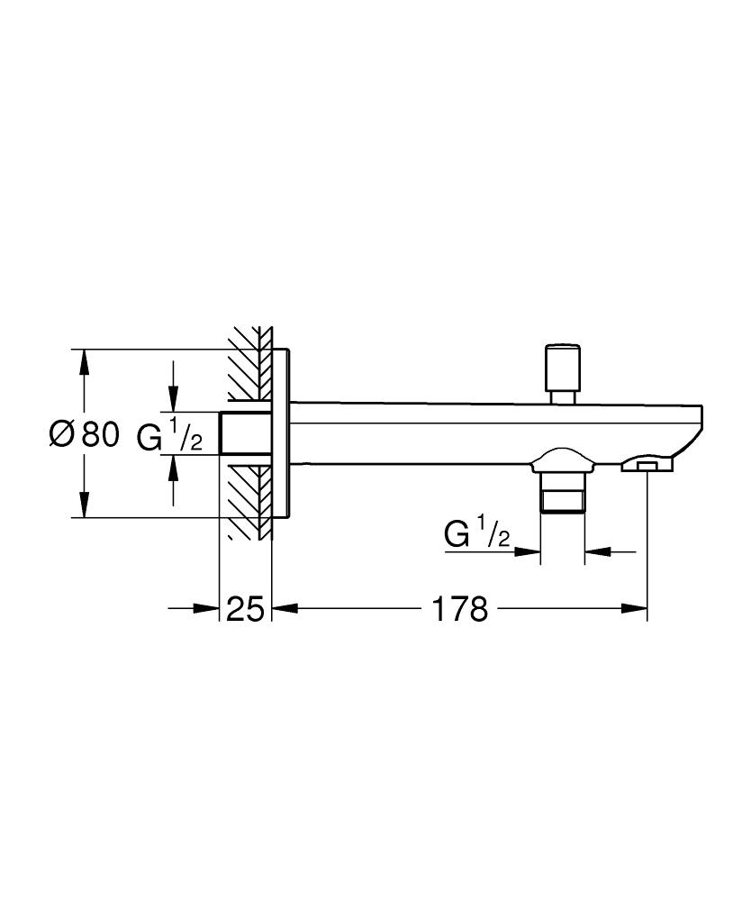 Grohe BauContemporary 180 Chrome izliv zidni sa priključkom za crevo i prebacivačem 13390000