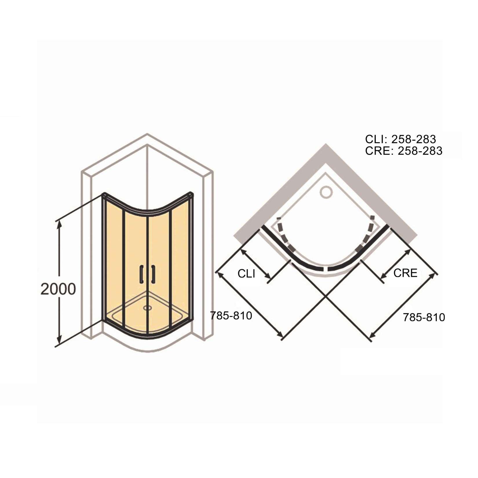Hüppe Classics2 80x80 R550 Silver tuš kabina polukružna visine 2000mm sa kaljenim providnim Anti-Plaque staklom debljine 6/4mm C20618.069.322