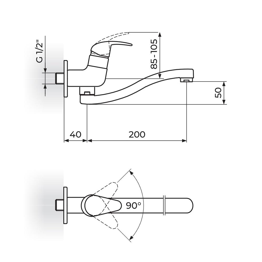 Rosan Perla 200 Chrome baterija (slavina) zidna za hladnu ili predmešanu vodu sa ovalnim izlivom JP522S20