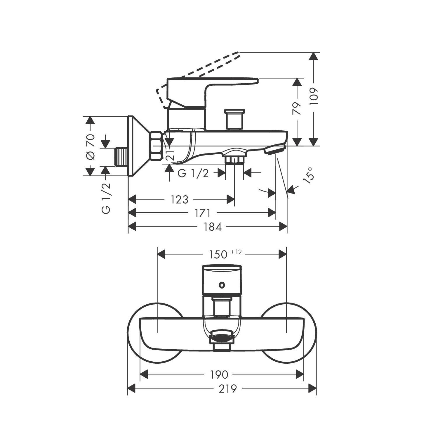 Hansgrohe Vernis Blend Matt Black baterija (slavina) za kadu sa izlivom 71440670
