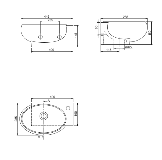 Turkuaz CeraStyle Mini White umivaonik (lavabo) 44,5x28,5x14,5 konzolni i nadgradni sa rupom za bateriju desno i prelivom 1300U