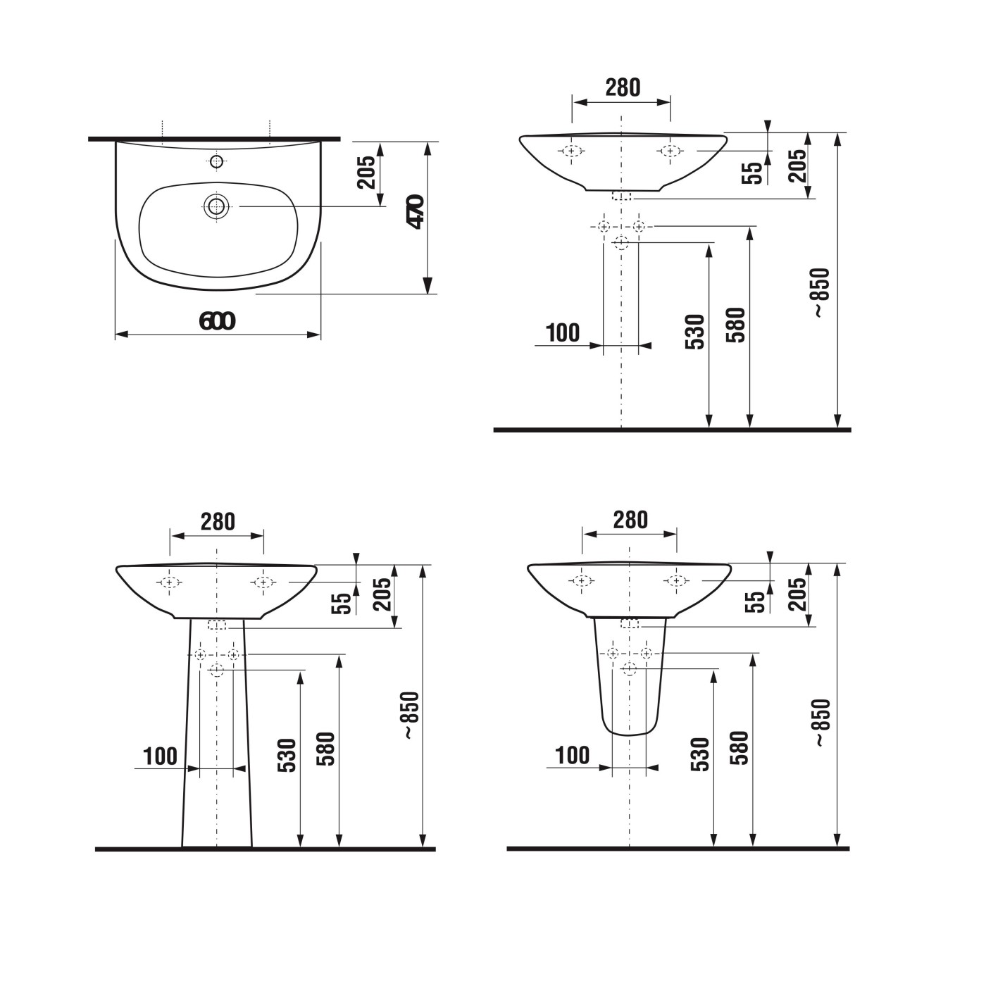 Jika Zeta White umivaonik (lavabo) 60x47x20,5 konzolni sa rupom za bateriju i prelivom 8.1039.2.000.104.1