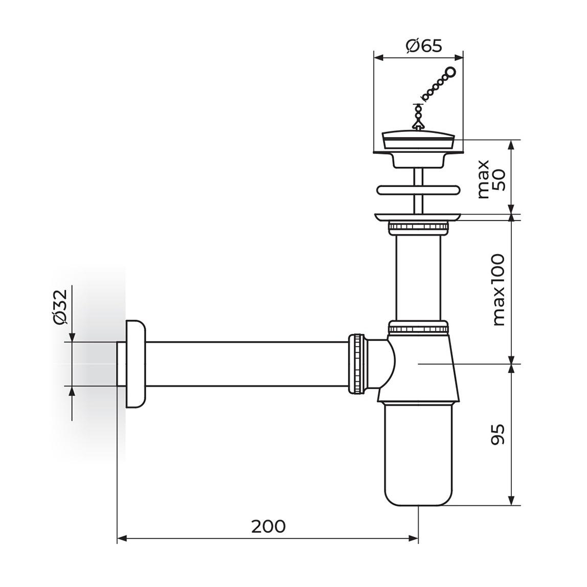 Rosan Chrome sifon za umivaonik - zamak sa odlivom i čepom 5/4